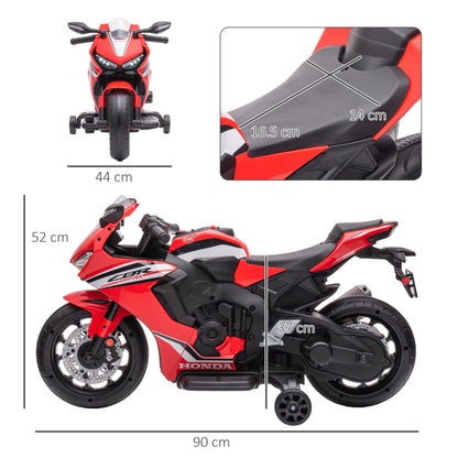 Honda Licensed Electric Motorcycle for Kids 3-5 Years Battery Powered Bike 6V with Headlight Horn Music and Removable Stabilizer Wheels 30 kg 90x44x52 cm Red