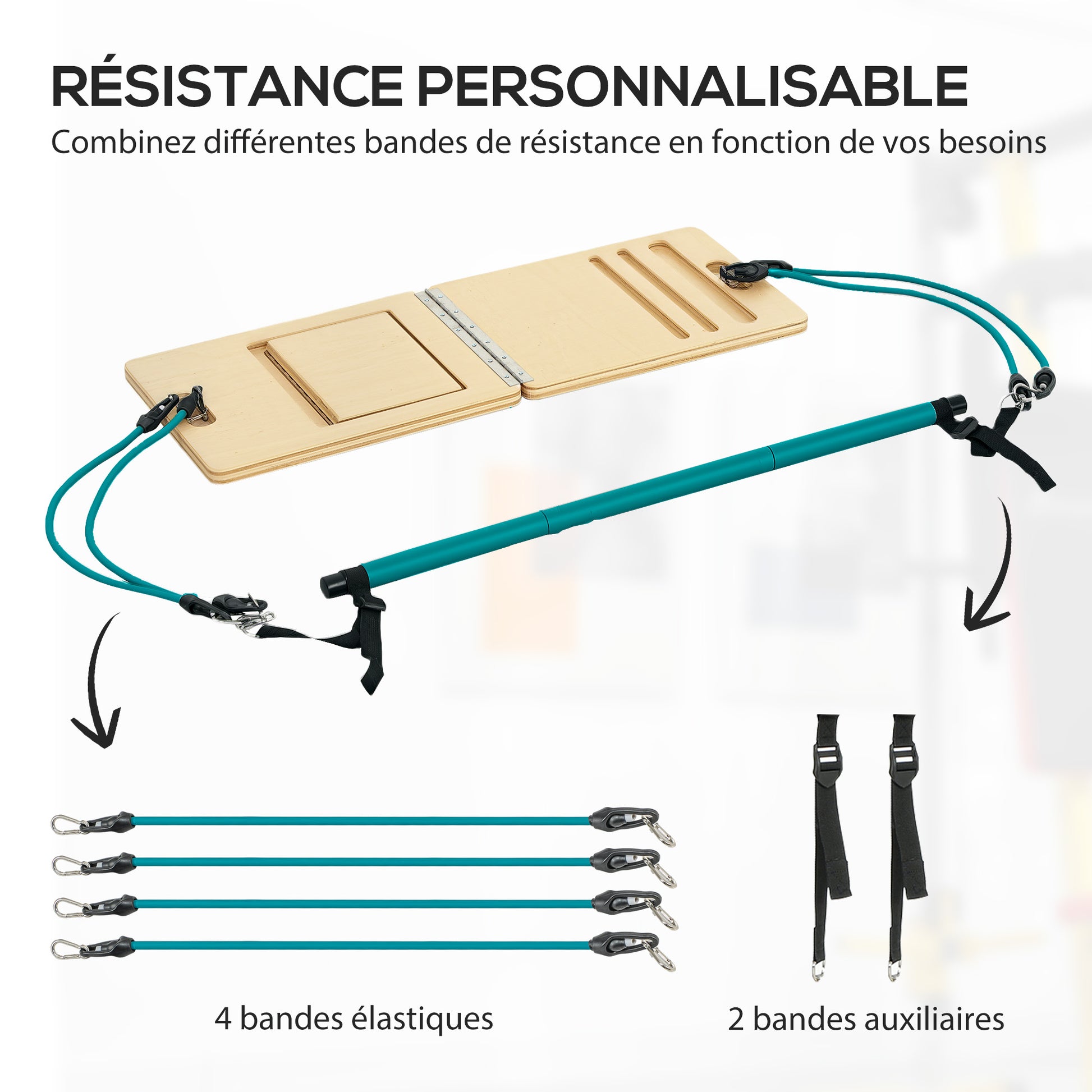 SPORTNOW Pilates Bar Kit with 6 Resistance Bands and Adjustable Inclined Board, Pilates Workout Equipment for Home, Blue