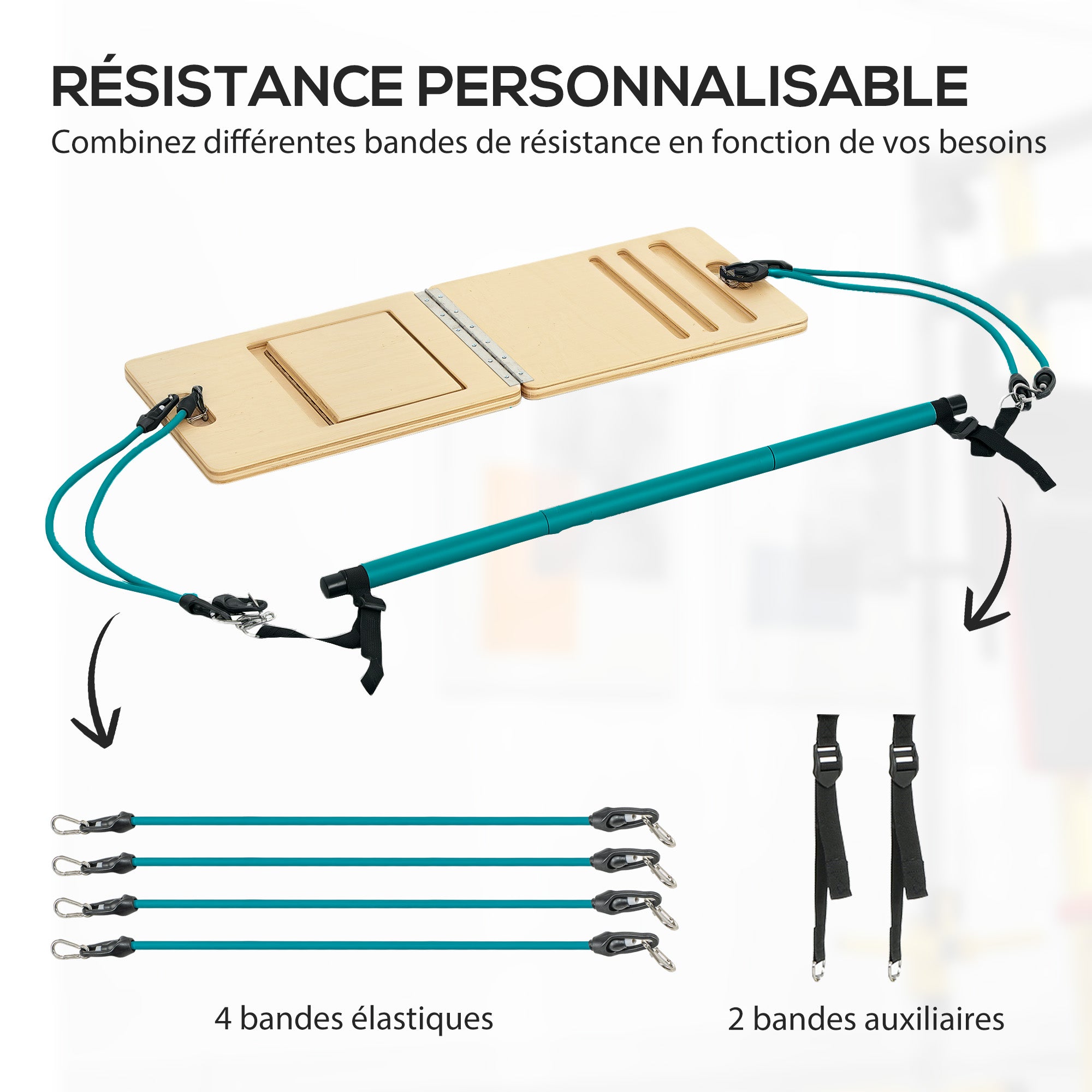 SPORTNOW Pilates Bar Kit with 6 Resistance Bands and Adjustable Inclined Board, Pilates Workout Equipment for Home, Blue