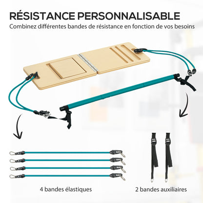 SPORTNOW Pilates Bar Kit with 6 Resistance Bands and Adjustable Inclined Board, Pilates Workout Equipment for Home, Blue