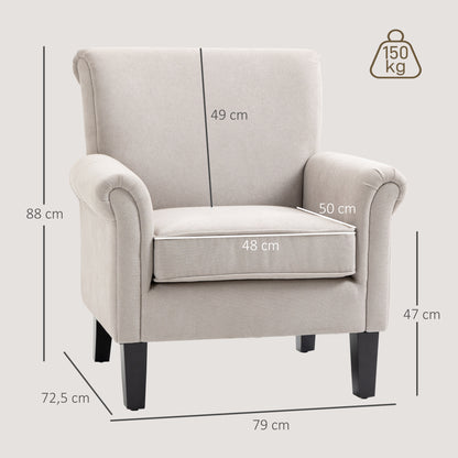 Upholstered Lounge Armchair Fabric Recliner with Armrests Removable and Washable Seat Wooden Legs for Modern Style Bedroom Load 150 kg 79x78x87 cm Gray