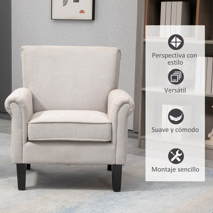 Upholstered Lounge Armchair Fabric Recliner with Armrests Removable and Washable Seat Wooden Legs for Modern Style Bedroom Load 150 kg 79x78x87 cm Gray