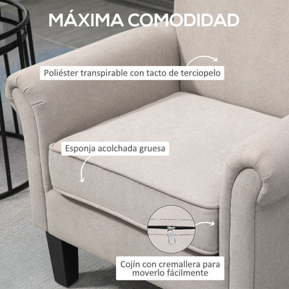 Upholstered Lounge Armchair Fabric Recliner with Armrests Removable and Washable Seat Wooden Legs for Modern Style Bedroom Load 150 kg 79x78x87 cm Gray