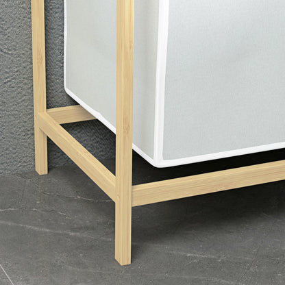 Bamboo Laundry Basket 2 Compartments Laundry Collector with Handle, 2 Removable Laundry Bags, Platform, Laundry Box Laundry Sorter for Laundry Room Bedroom Bathroom Natural + Cream