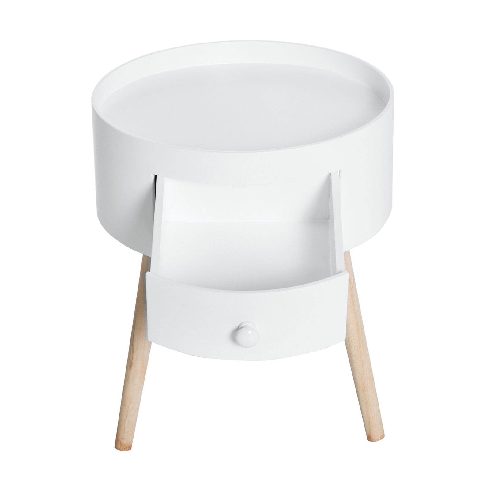 Coffee Table Living Room Table with Drawer Round Side Table with Wooden Legs End Table Coffee Table for Living Room 38 x 38 x 45 cm, White
