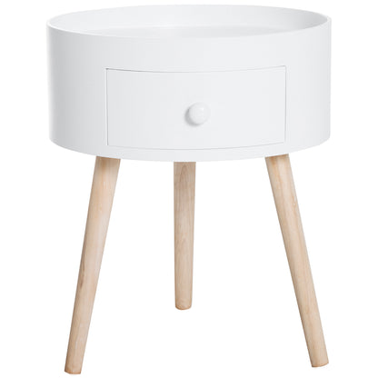 Coffee Table Living Room Table with Drawer Round Side Table with Wooden Legs End Table Coffee Table for Living Room 38 x 38 x 45 cm, White