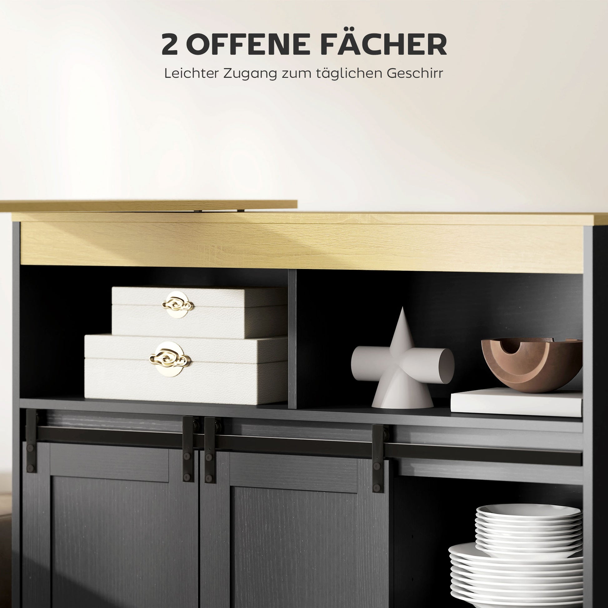 Extendable Bar Table 360° Rotatable Dining Table with Storage High Table Bistro Table Kitchen Counter with 8 Shelves and 2 Sliding Doors for Dining Room 187.5 x 35 x 105 cm Black
