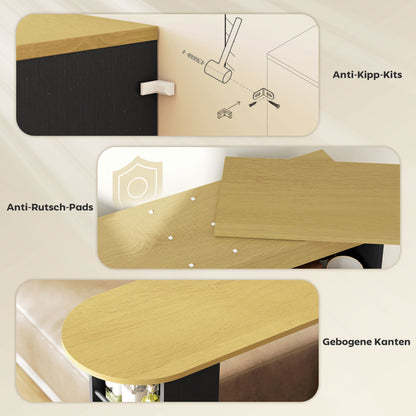 Extendable Bar Table 360° Rotatable Dining Table with Storage High Table Bistro Table Kitchen Counter with 8 Shelves and 2 Sliding Doors for Dining Room 187.5 x 35 x 105 cm Black