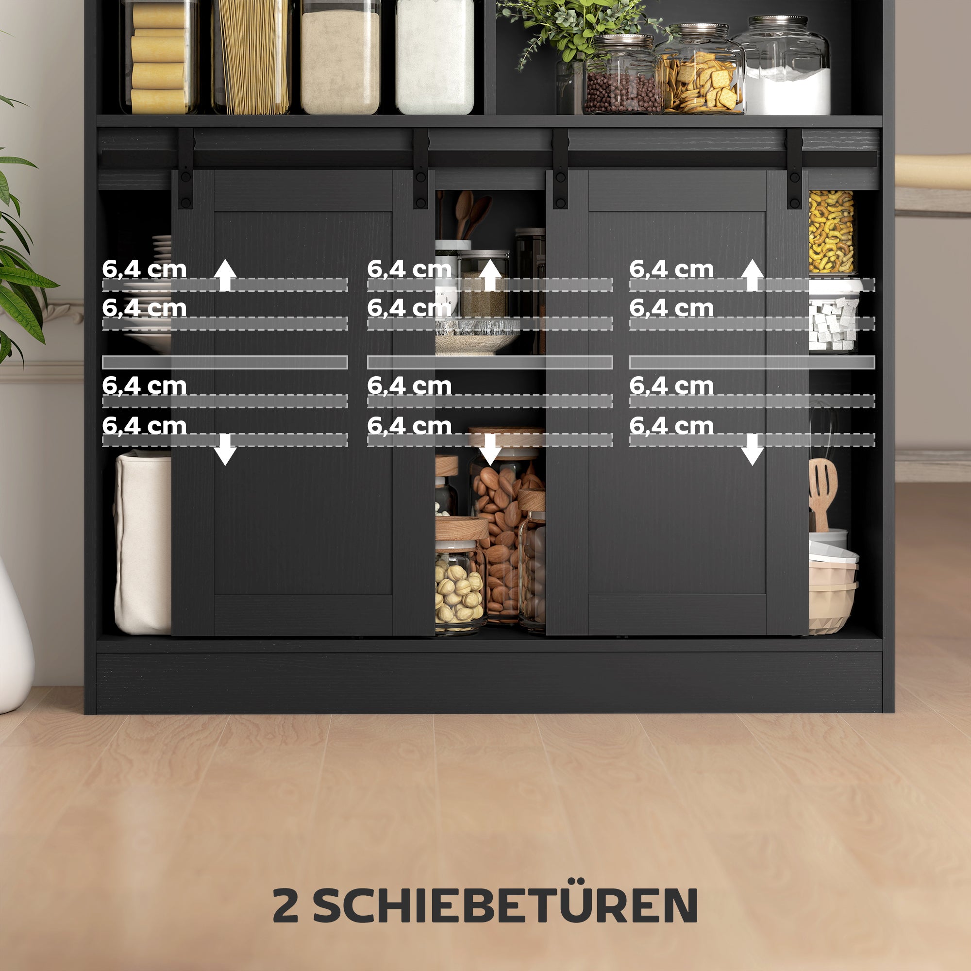 Extendable Bar Table 360° Rotatable Dining Table with Storage High Table Bistro Table Kitchen Counter with 8 Shelves and 2 Sliding Doors for Dining Room 187.5 x 35 x 105 cm Black