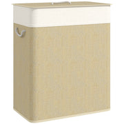 Bamboo Laundry Hamper with Lid 100L Laundry Basket with 2 Compartments Removable Inner Bag for Laundry Room Bedroom 52x32x63 cm Natural