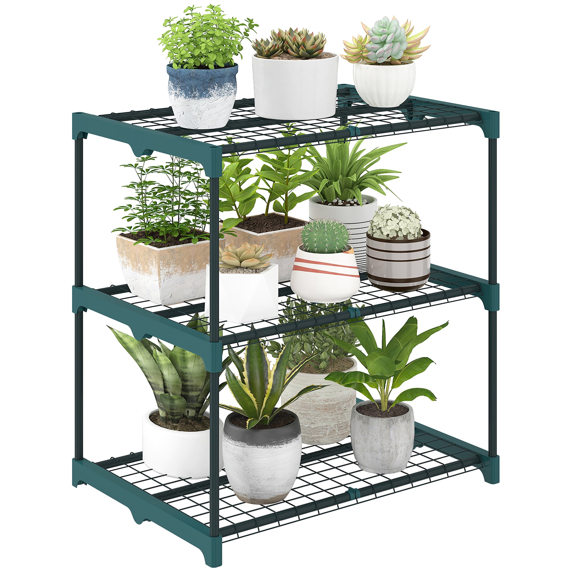 3-Tier Plant Stand, 72 cm (28.3 in) High Flower Rack for Indoor & Outdoor, Steel Multi-Level Plant Shelf, Pot Holder for Garden & Balcony, Dark Green