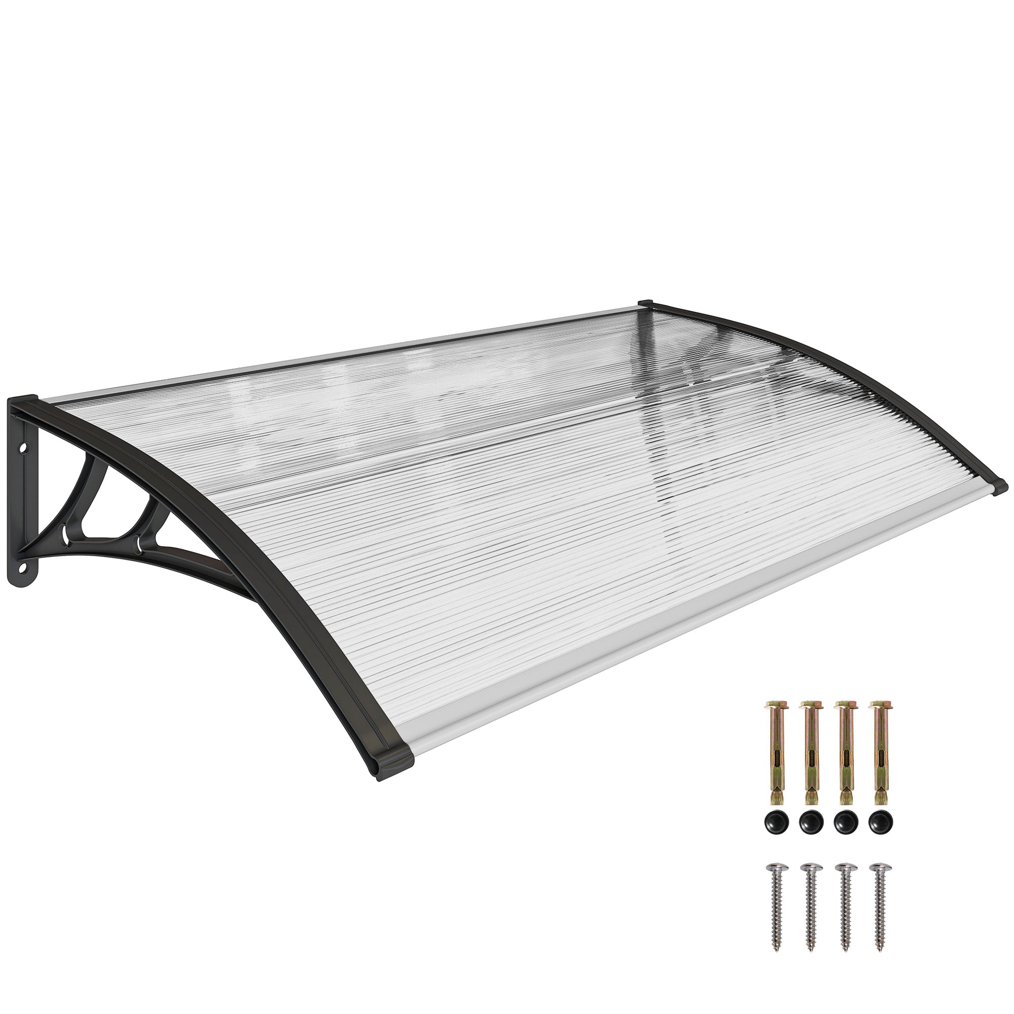 Polycarbonate and Aluminum Canopy for Balconies, Windows, and Doors, Outdoor Awning with PP Support, 110x60x18cm, Transparent