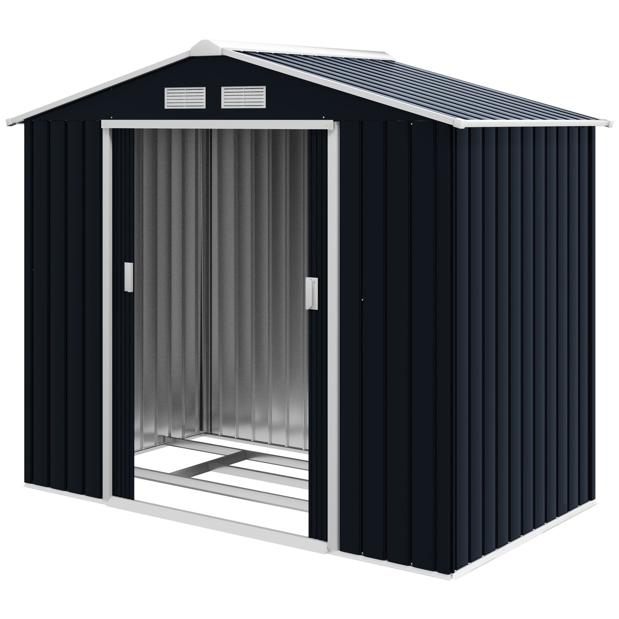 garden shed 2.42 m², garden house with pent roof, sliding door, foundation, 213 x 130 x 185 cm, tool shed made of galvanized steel, weatherproof, for garden, Dark grey
