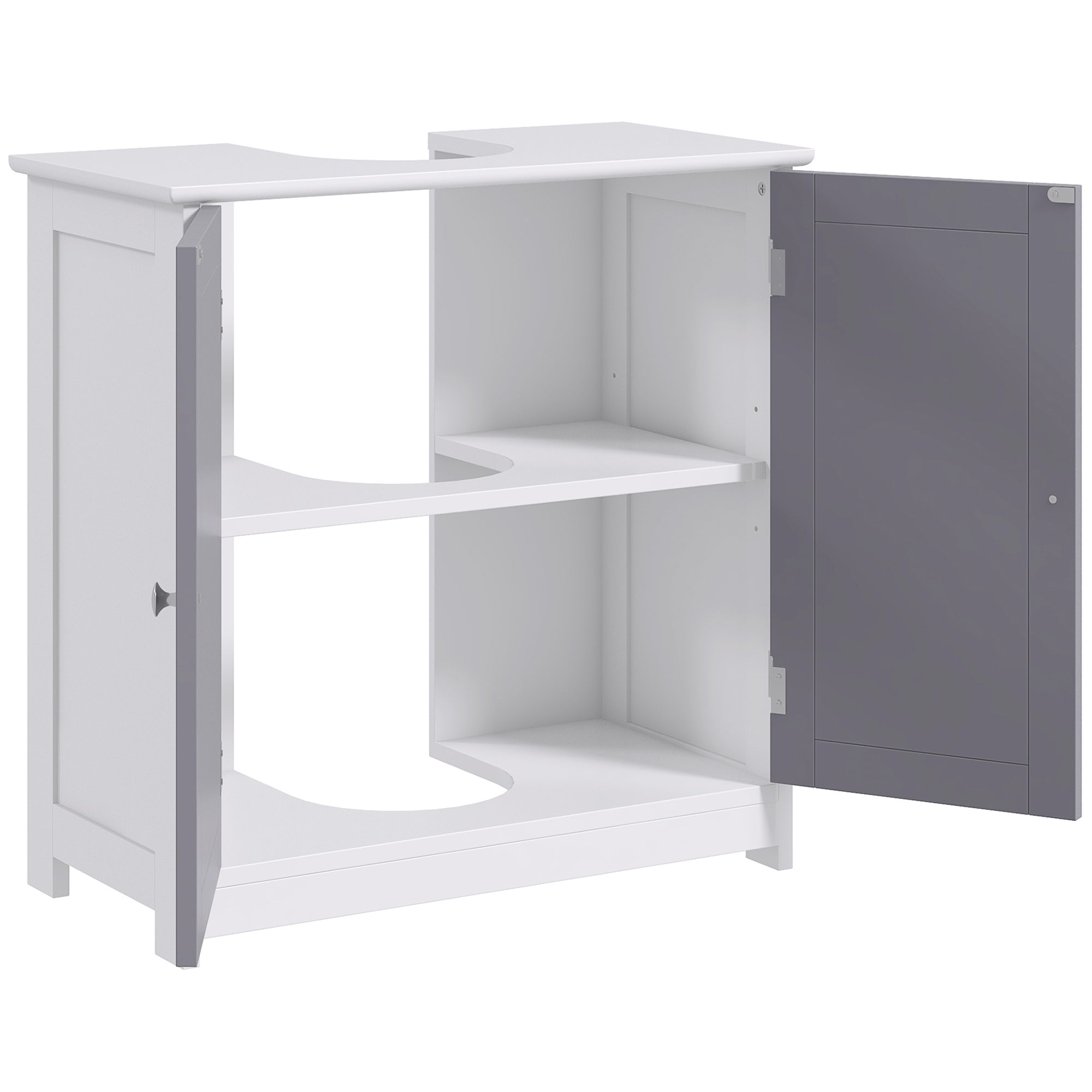 Kleankin Badezimmer Waschbeckenunterschrank - Waschbeckenmöbel - 2-türiger Schrank mit Regal - Maße 60L x 30B x 60H cm - in grau-weißer Holzoptik
