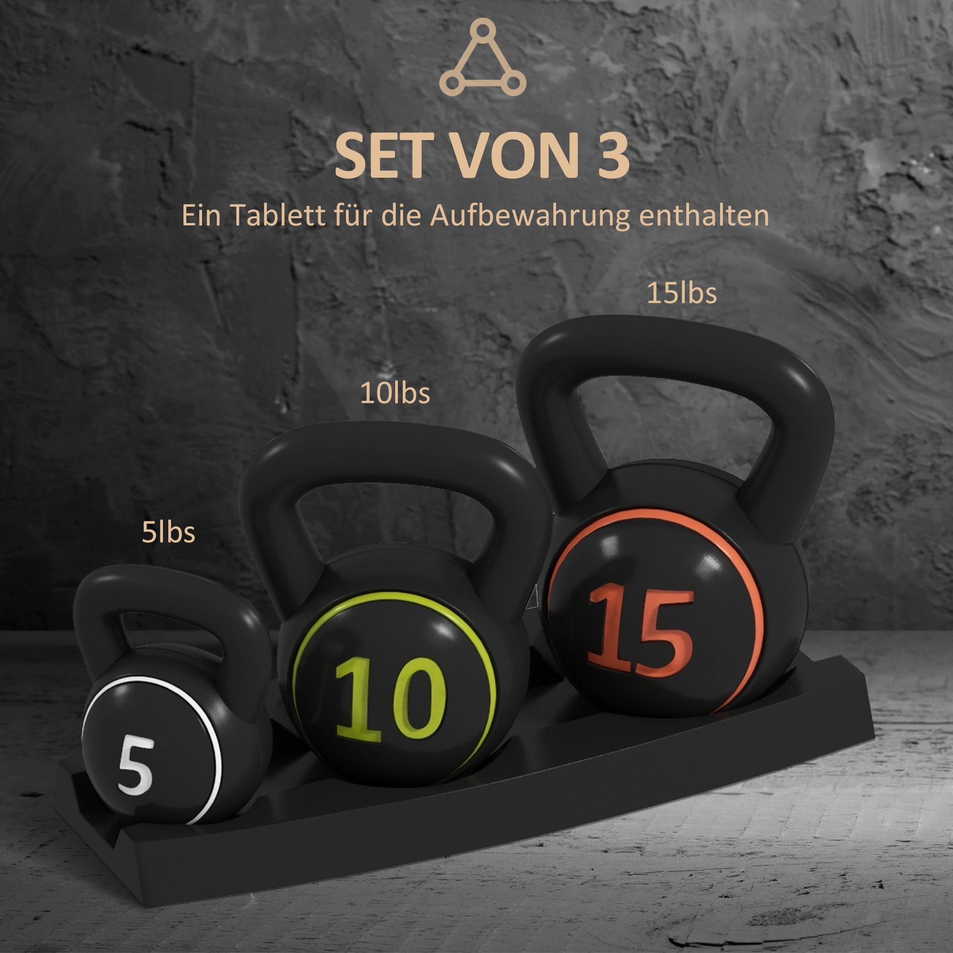 Kettlebell, 2.2kg, 4.5kg, 6.8kg Ball Dumbbell, 3-Piece Ball Weight Set for Gymnastics, Strength Training, Black