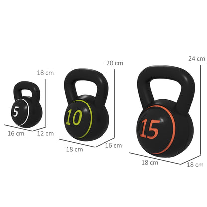 Kettlebell, 2.2kg, 4.5kg, 6.8kg Ball Dumbbell, 3-Piece Ball Weight Set for Gymnastics, Strength Training, Black