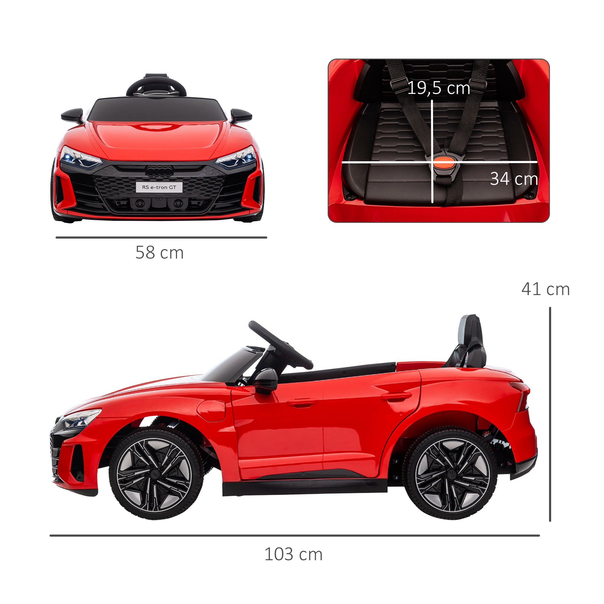 Kids Electric Car 12V Children's Vehicle with 2.4 GHz Remote Control, 2 Motors, Kids Car with 4 Sprung Wheels, Horn, Headlights, Music, Soft Start, Training Wheel, for 3-5 Years, Red