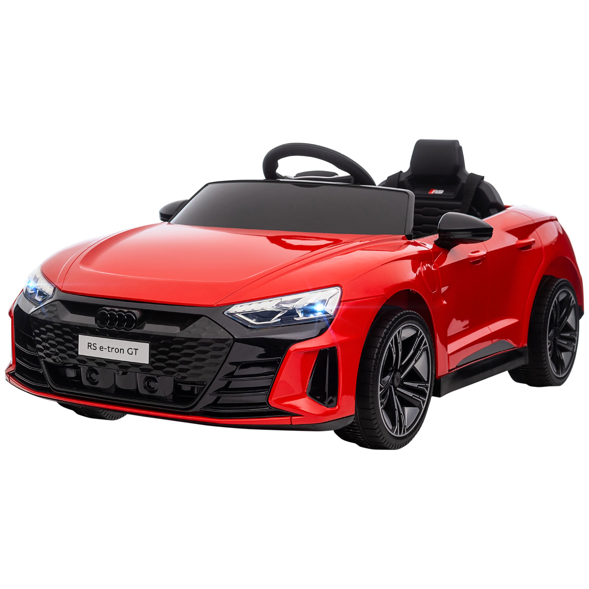 Kids Electric Car 12V Children's Vehicle with 2.4 GHz Remote Control, 2 Motors, Kids Car with 4 Sprung Wheels, Horn, Headlights, Music, Soft Start, Training Wheel, for 3-5 Years, Red