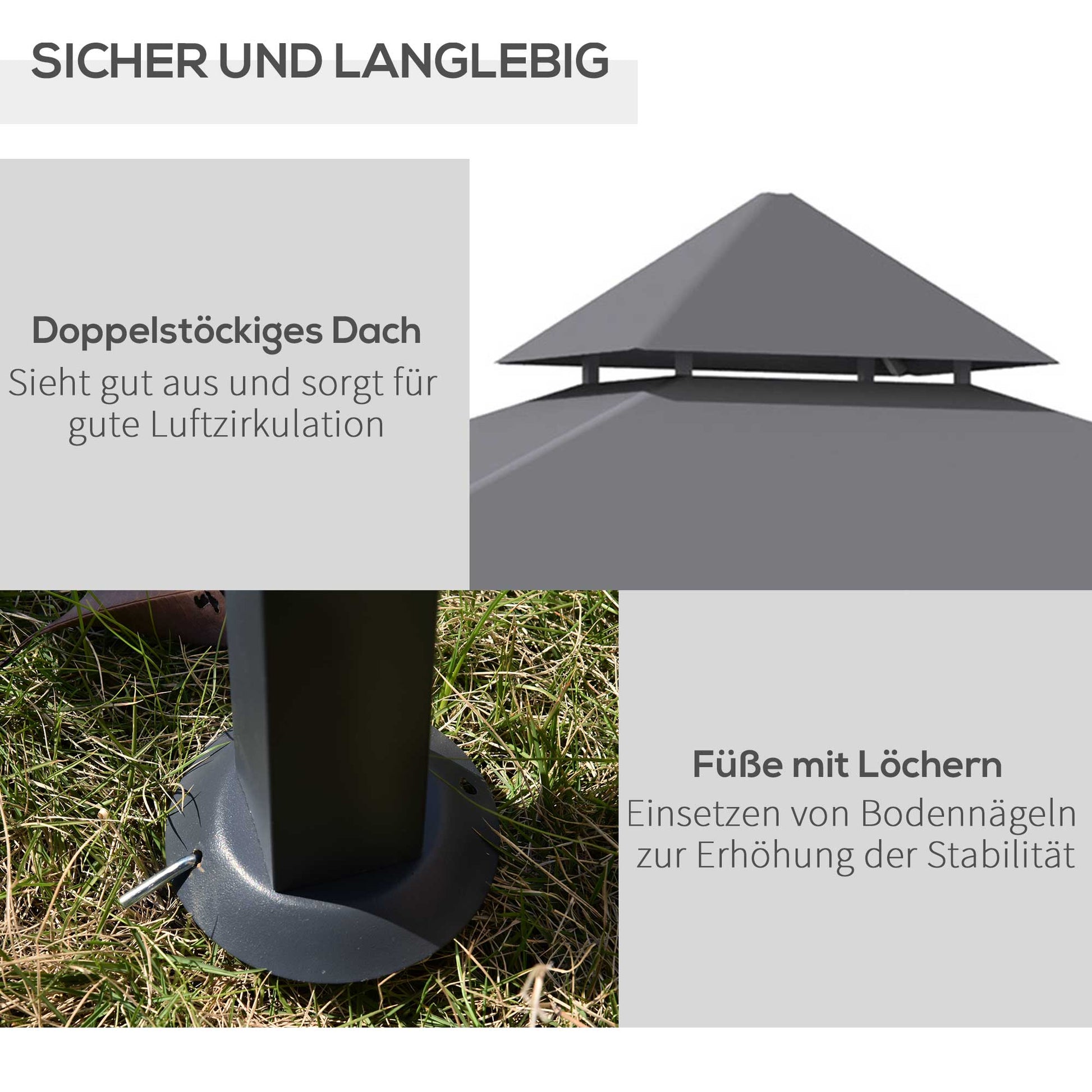 Grill Pavilion Garden Tent Grill Gazebo Balcony Pavilion with Shelves Flame-Retardant Double Roof Gray 245 x 148 x 252 cm