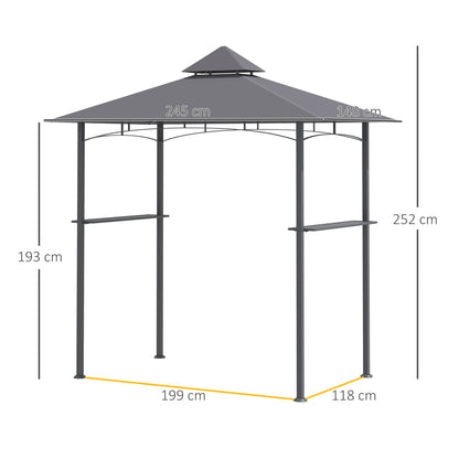 Grill Pavilion Garden Tent Grill Gazebo Balcony Pavilion with Shelves Flame-Retardant Double Roof Gray 245 x 148 x 252 cm