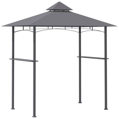 Grill Pavilion Garden Tent Grill Gazebo Balcony Pavilion with Shelves Flame-Retardant Double Roof Gray 245 x 148 x 252 cm