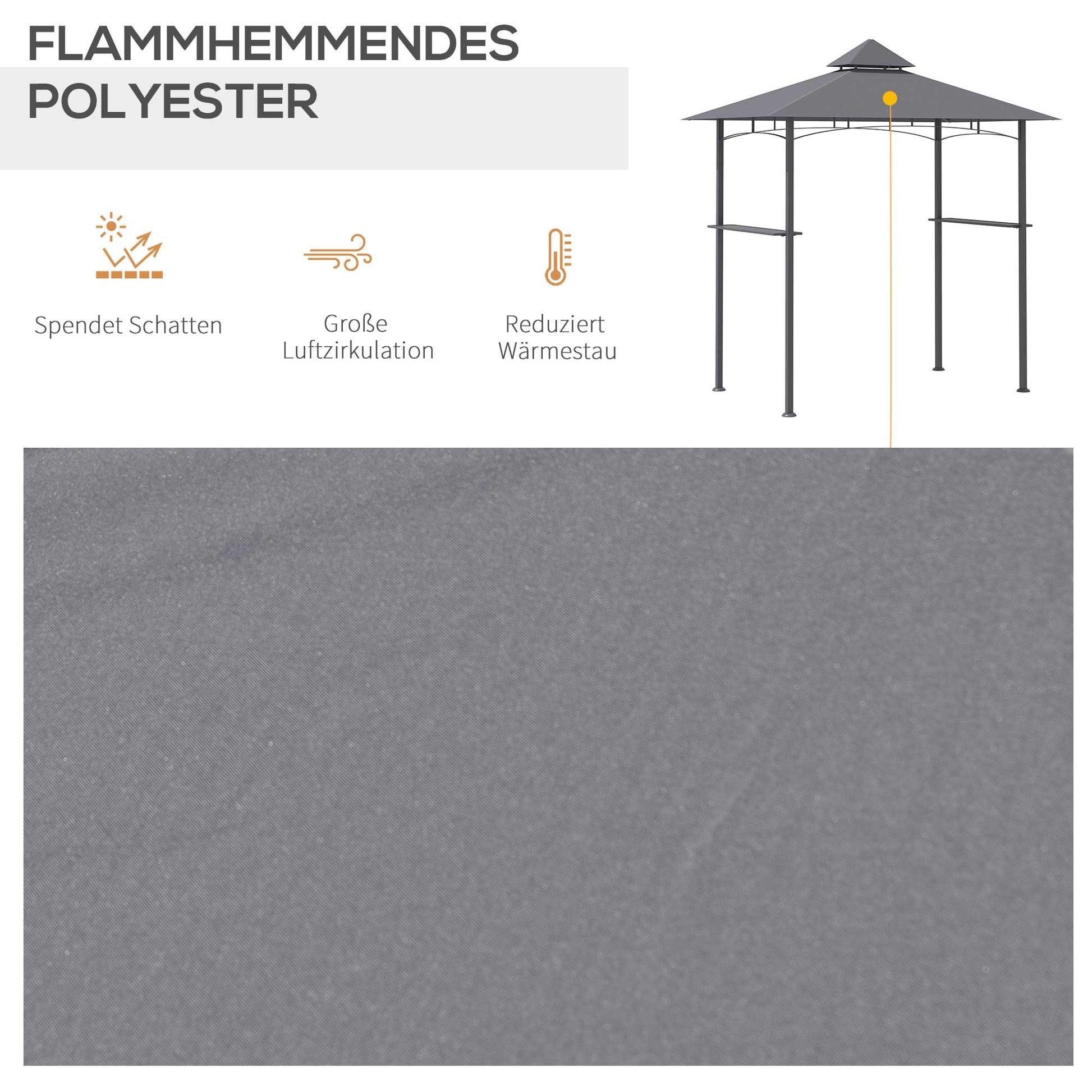 Grill Pavilion Garden Tent Grill Gazebo Balcony Pavilion with Shelves Flame-Retardant Double Roof Gray 245 x 148 x 252 cm