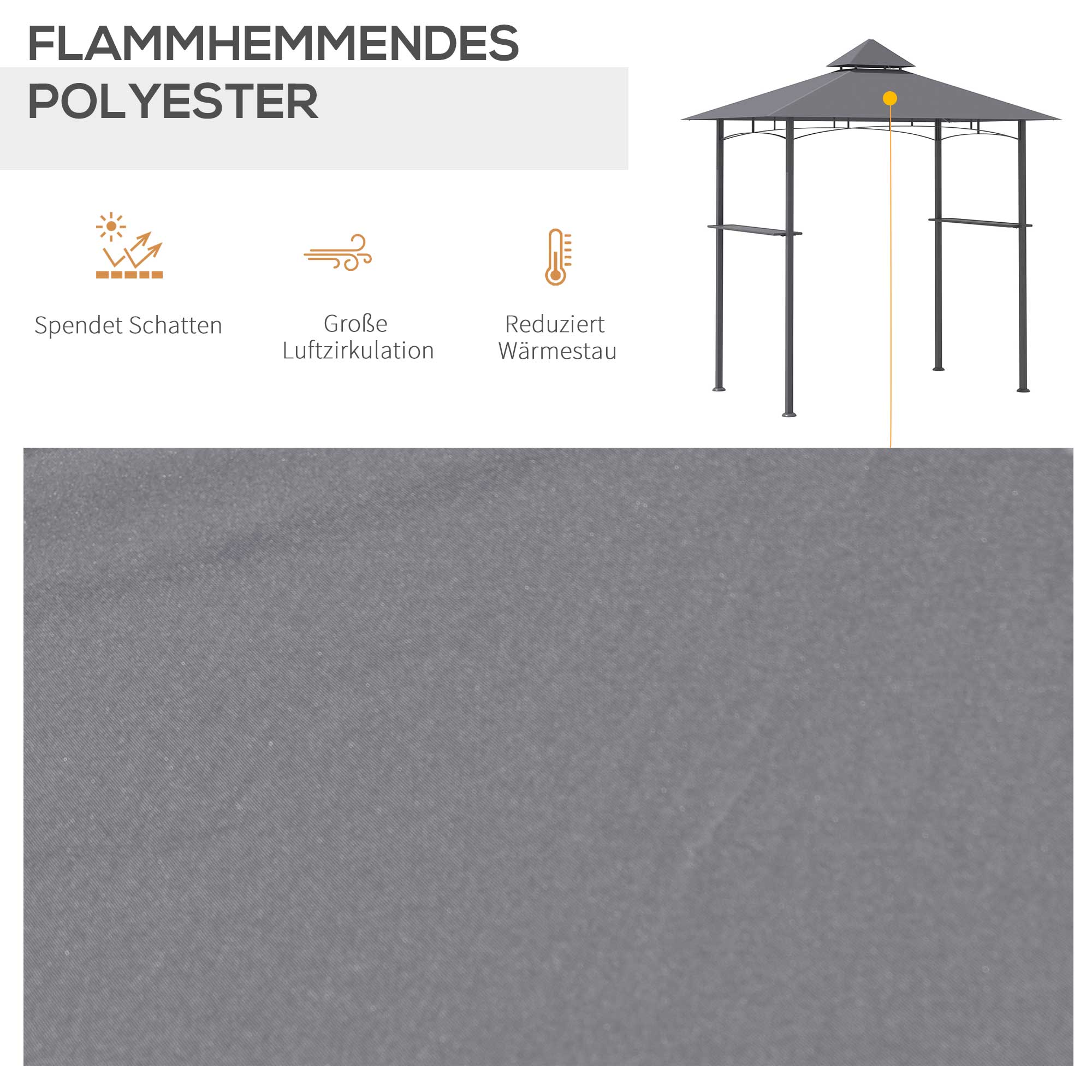 Grill Pavilion Garden Tent Grill Gazebo Balcony Pavilion with Shelves Flame-Retardant Double Roof Gray 245 x 148 x 252 cm