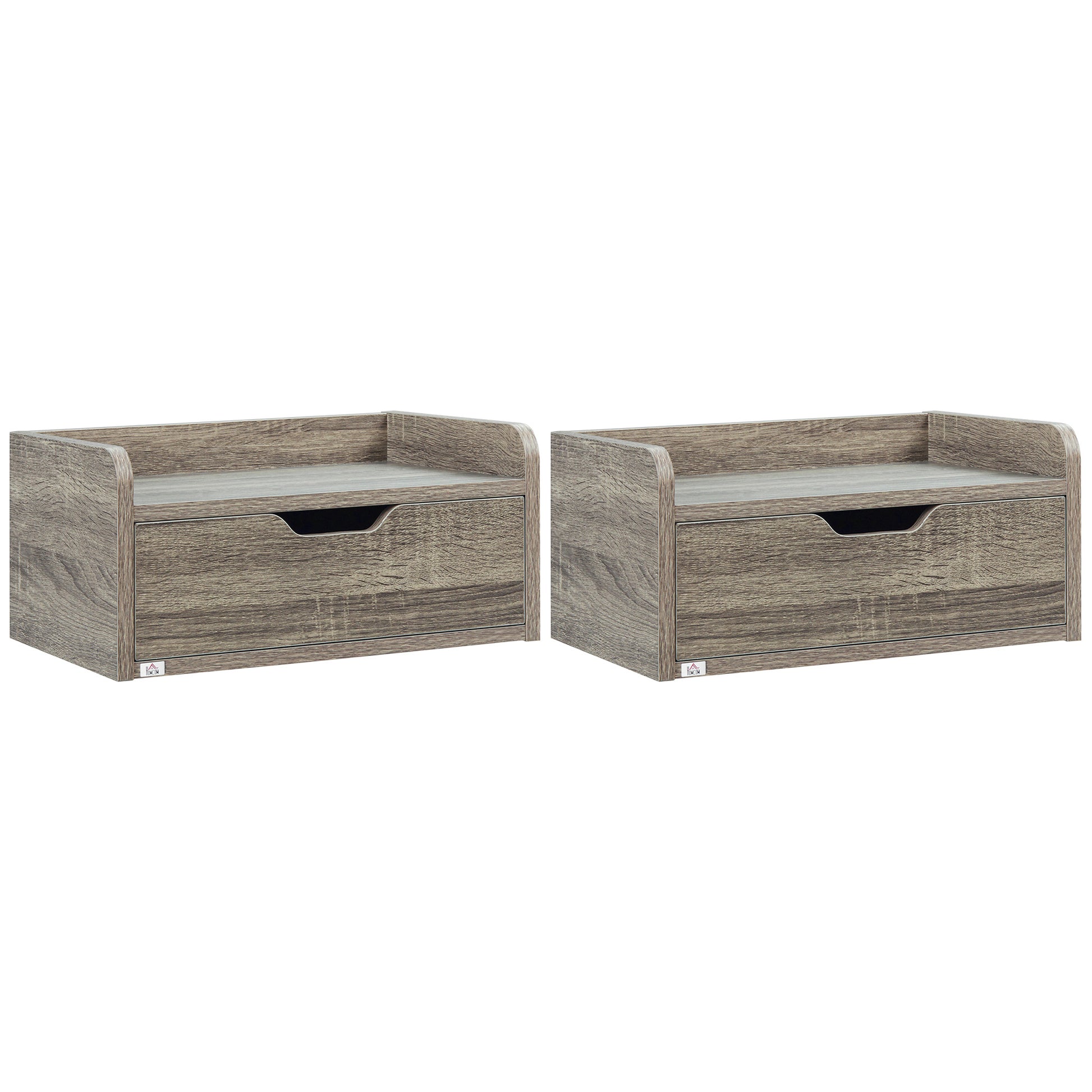 Set of 2 Wall-Mounted Bedside Tables Floating Nightstands - Sliding Drawer, Shelf - in Particle Board Dim. 40W x 30D x 19.5H cm Gray