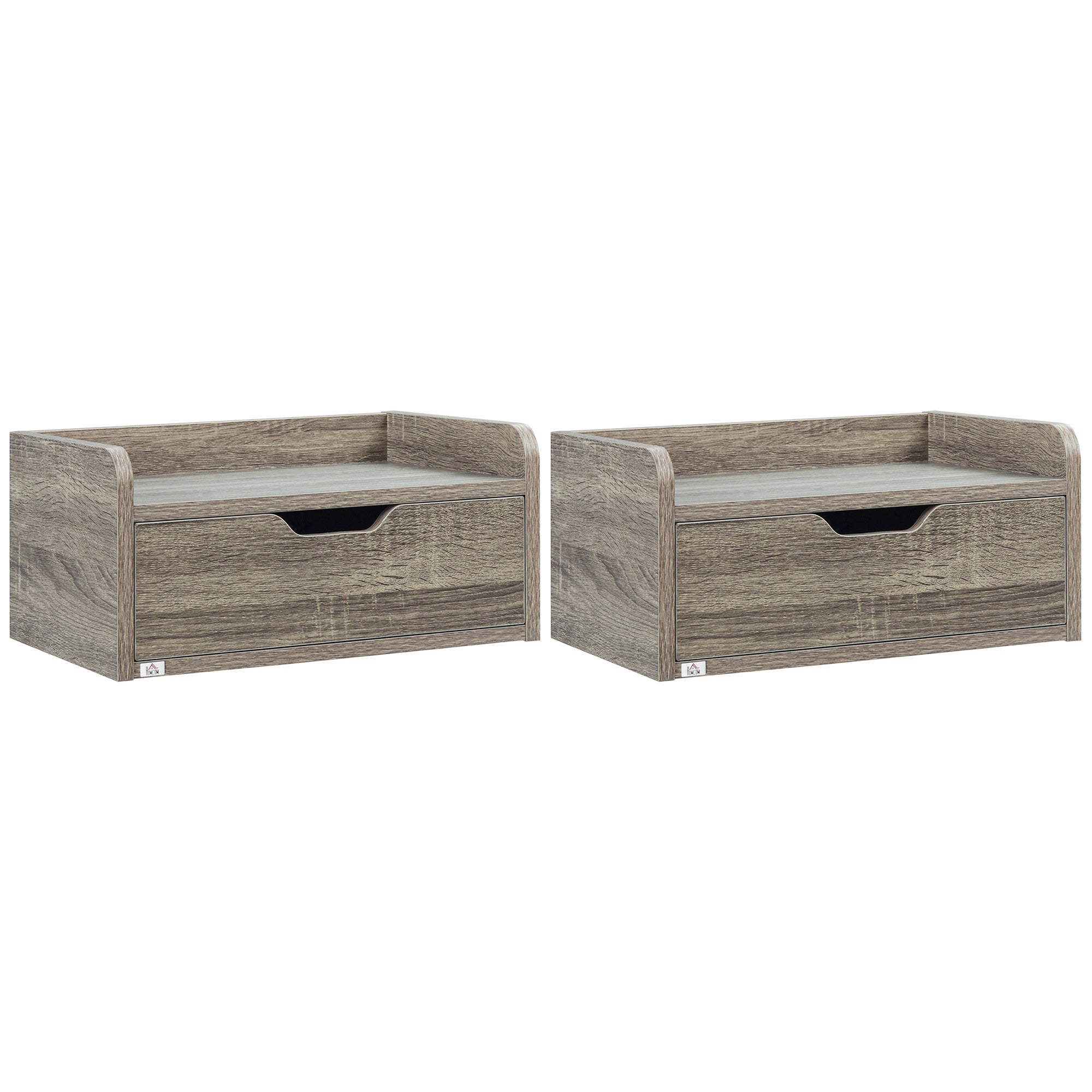 Set of 2 Wall-Mounted Bedside Tables Floating Nightstands - Sliding Drawer, Shelf - in Particle Board Dim. 40W x 30D x 19.5H cm Gray
