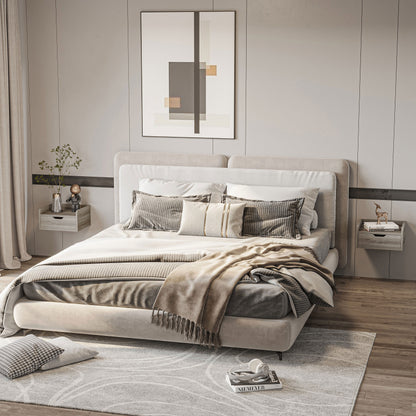 Set of 2 Wall-Mounted Bedside Tables Floating Nightstands - Sliding Drawer, Shelf - in Particle Board Dim. 40W x 30D x 19.5H cm Gray