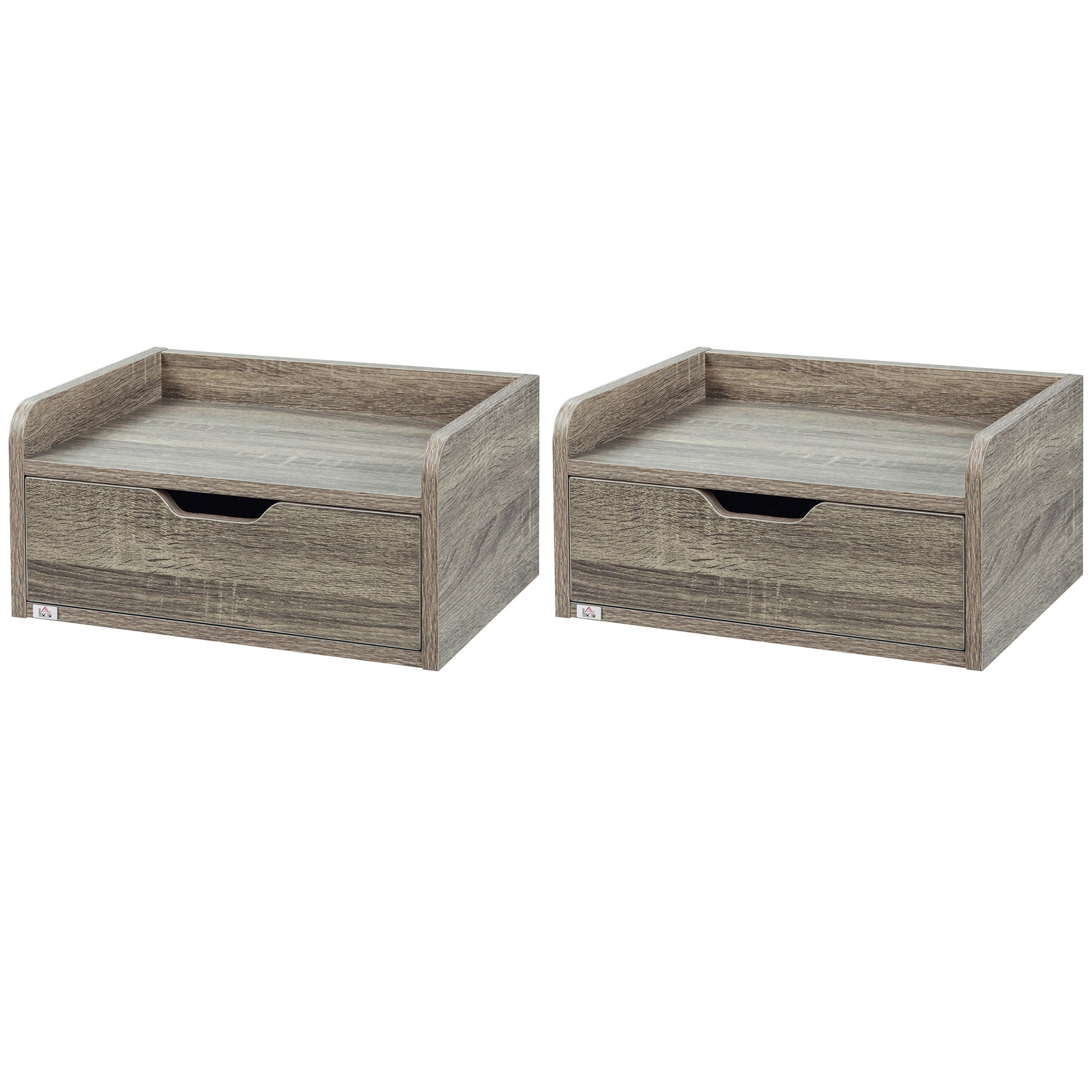 Set of 2 Wall-Mounted Bedside Tables Floating Nightstands - Sliding Drawer, Shelf - in Particle Board Dim. 40W x 30D x 19.5H cm Gray