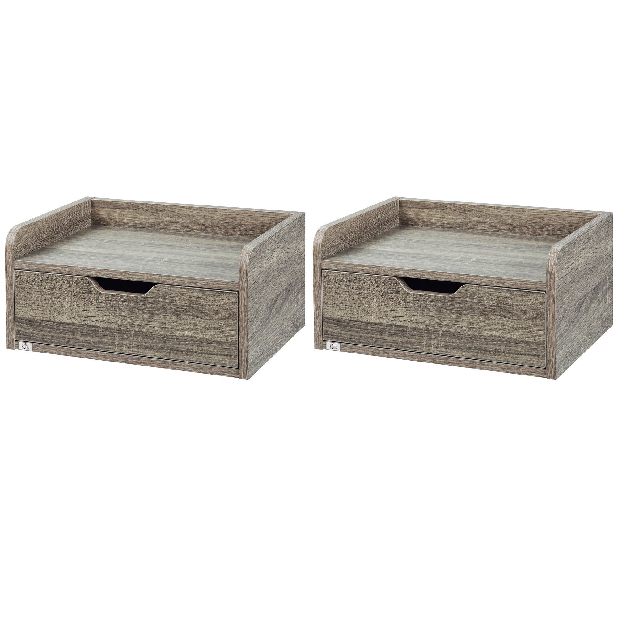 Set of 2 Wall-Mounted Bedside Tables Floating Nightstands - Sliding Drawer, Shelf - in Particle Board Dim. 40W x 30D x 19.5H cm Gray