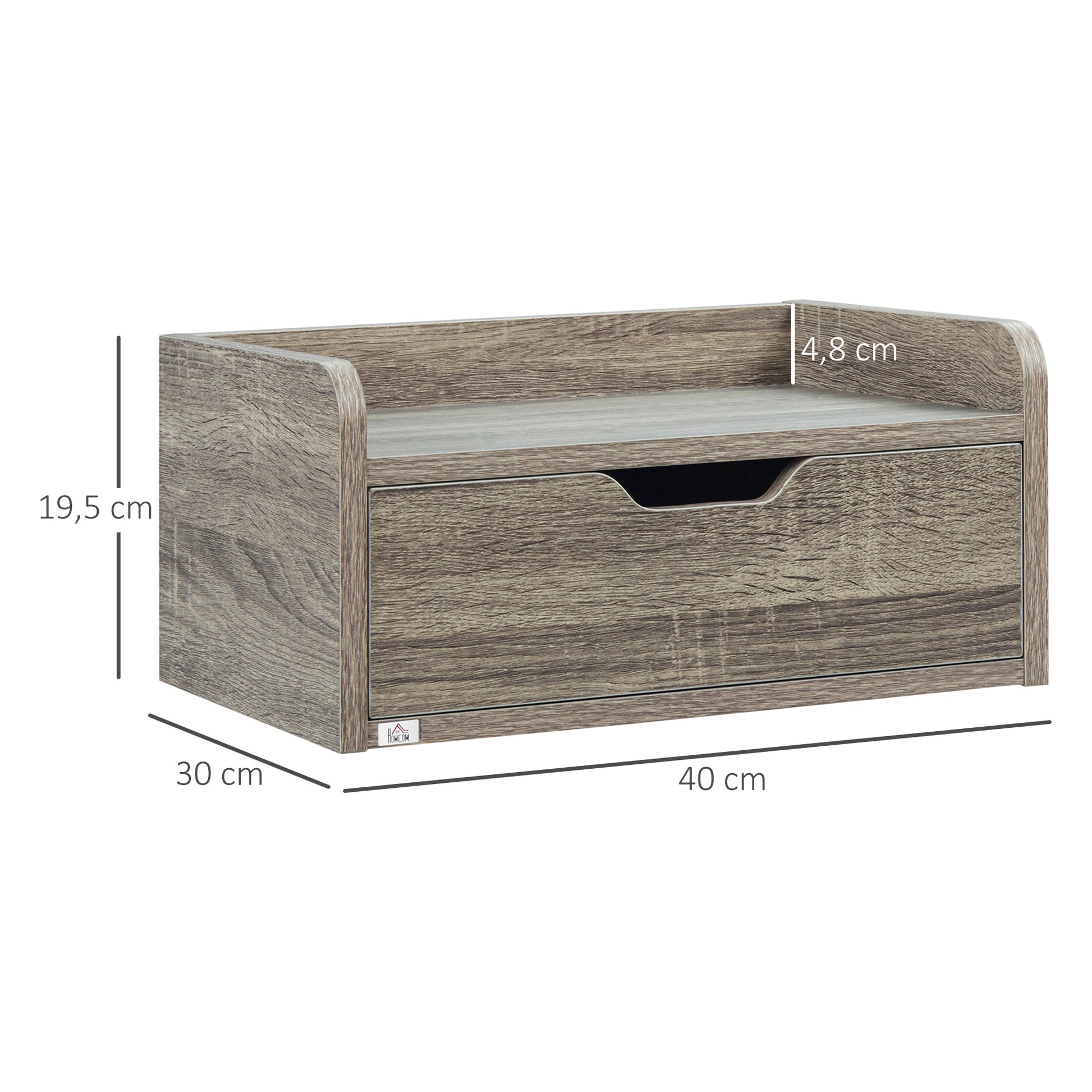 Set of 2 Wall-Mounted Bedside Tables Floating Nightstands - Sliding Drawer, Shelf - in Particle Board Dim. 40W x 30D x 19.5H cm Gray