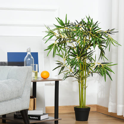 Artificial Bamboo Tree Artificial Plant Height 1.2m 552 Realistic Dense Leaves Pot Included Black with Green Lichen