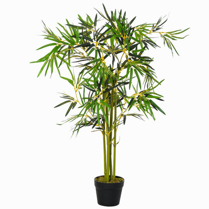 Artificial Bamboo Tree Artificial Plant Height 1.2m 552 Realistic Dense Leaves Pot Included Black with Green Lichen