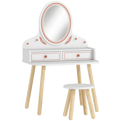Kids Vanity Set with Stool & Mirror — Makeup Table with Drawers & Hanging Rods for Girls, Ages 3–8 — White
