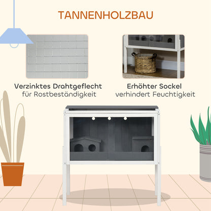 Wooden Hamster Cage for Dwarf Hamster Rodent Cage Small Pet Cage with 2 Cottages and Accessories, Large Mouse Cage 82 x 45 x 81 cm Gray