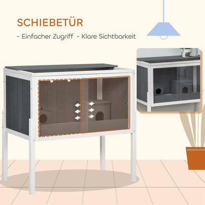 Wooden Hamster Cage for Dwarf Hamster Rodent Cage Small Pet Cage with 2 Cottages and Accessories, Large Mouse Cage 82 x 45 x 81 cm Gray