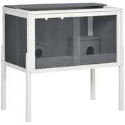 Wooden Hamster Cage for Dwarf Hamster Rodent Cage Small Pet Cage with 2 Cottages and Accessories, Large Mouse Cage 82 x 45 x 81 cm Gray