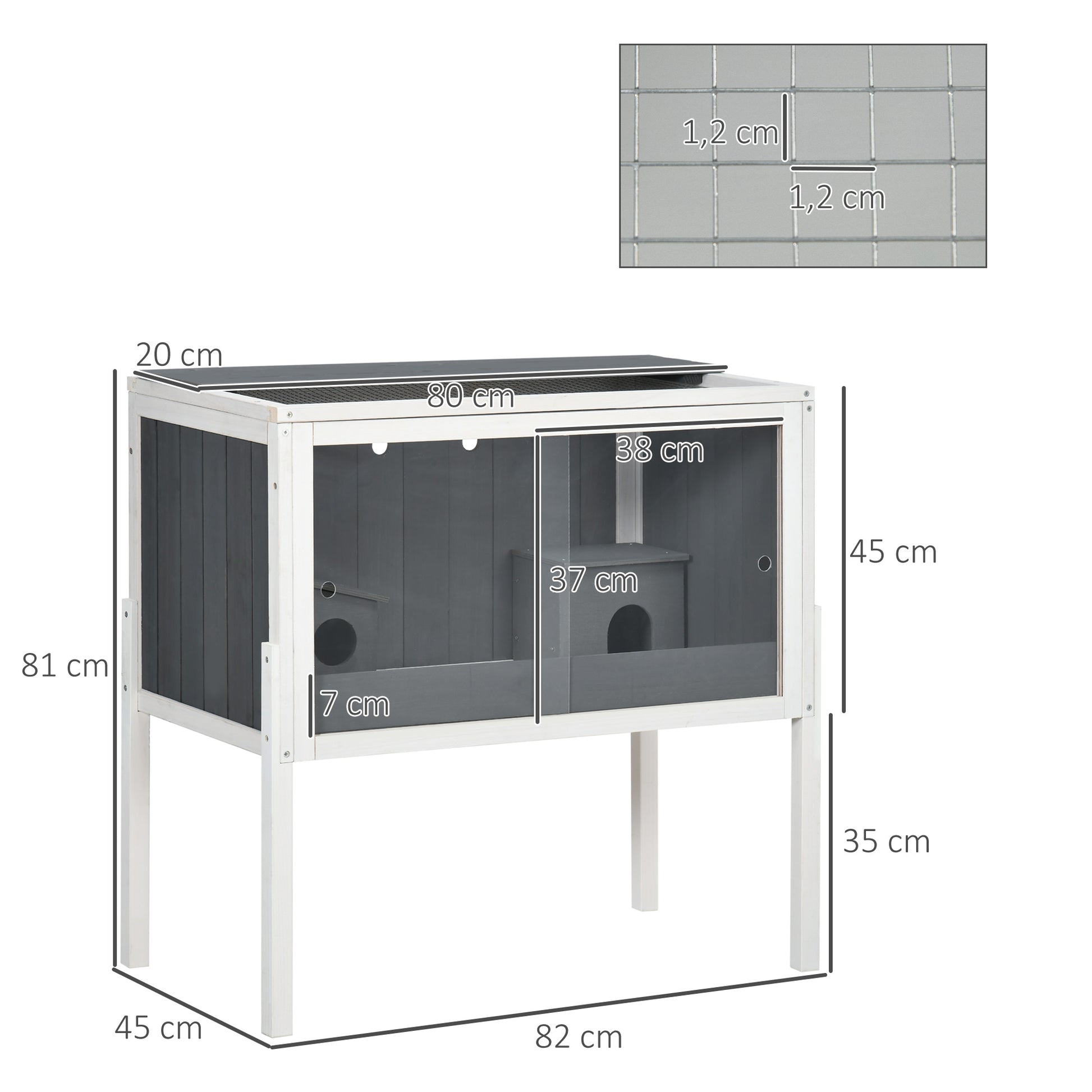 Wooden Hamster Cage for Dwarf Hamster Rodent Cage Small Pet Cage with 2 Cottages and Accessories, Large Mouse Cage 82 x 45 x 81 cm Gray