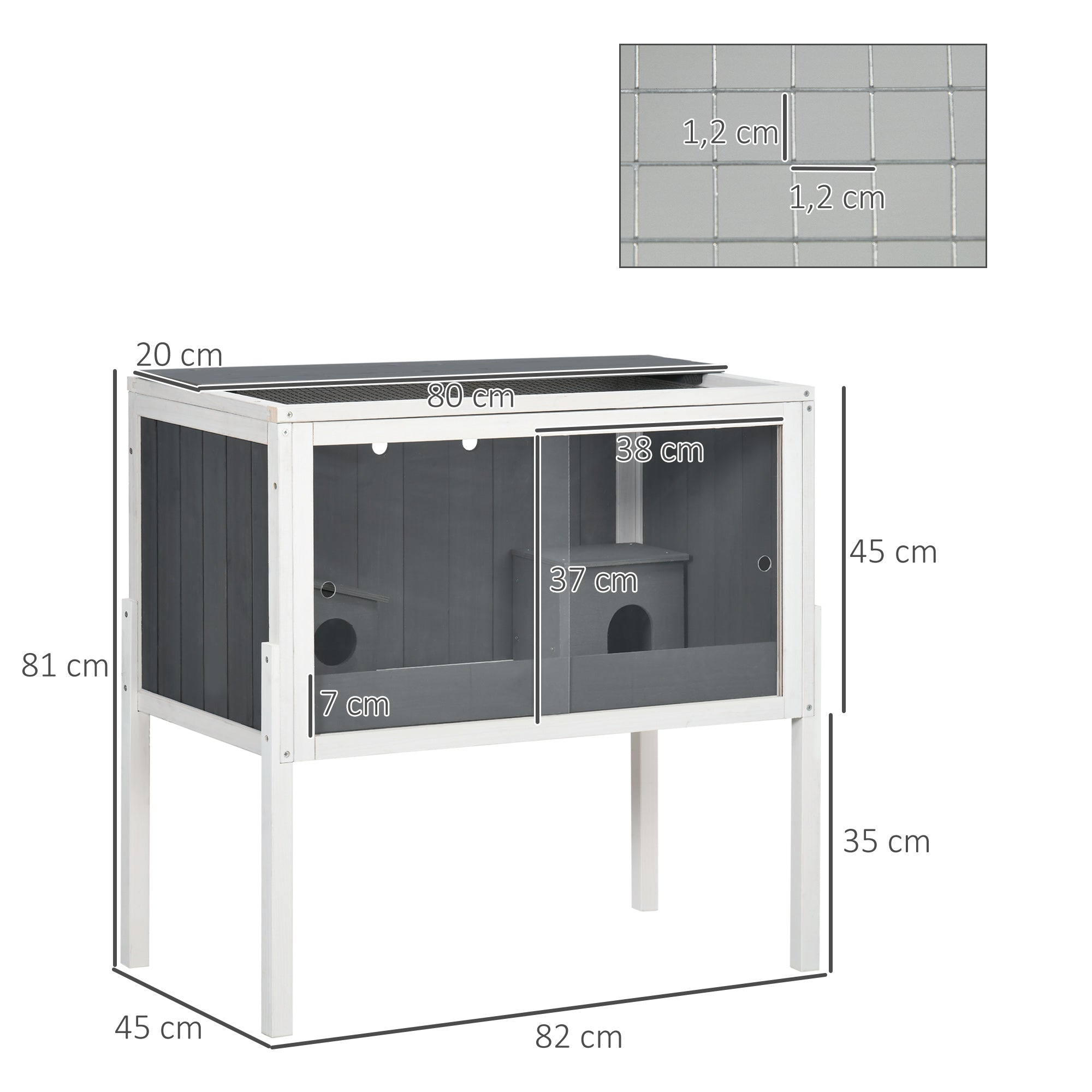 Wooden Hamster Cage for Dwarf Hamster Rodent Cage Small Pet Cage with 2 Cottages and Accessories, Large Mouse Cage 82 x 45 x 81 cm Gray