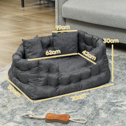 Small Dog Bed Pet Bed with 2 Pillows Dog Mattress with Non-Slip Base Removable and Washable Cover 70x50x30 cm Gray