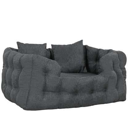Small Dog Bed Pet Bed with 2 Pillows Dog Mattress with Non-Slip Base Removable and Washable Cover 70x50x30 cm Gray