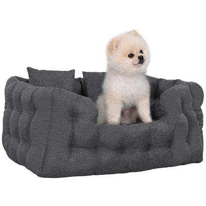 Small Dog Bed Pet Bed with 2 Pillows Dog Mattress with Non-Slip Base Removable and Washable Cover 70x50x30 cm Gray