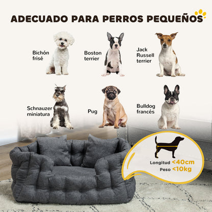 Small Dog Bed Pet Bed with 2 Pillows Dog Mattress with Non-Slip Base Removable and Washable Cover 70x50x30 cm Gray