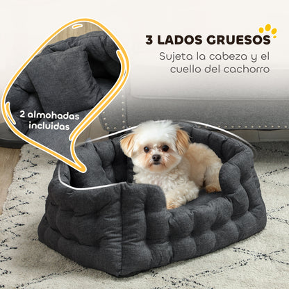 Small Dog Bed Pet Bed with 2 Pillows Dog Mattress with Non-Slip Base Removable and Washable Cover 70x50x30 cm Gray