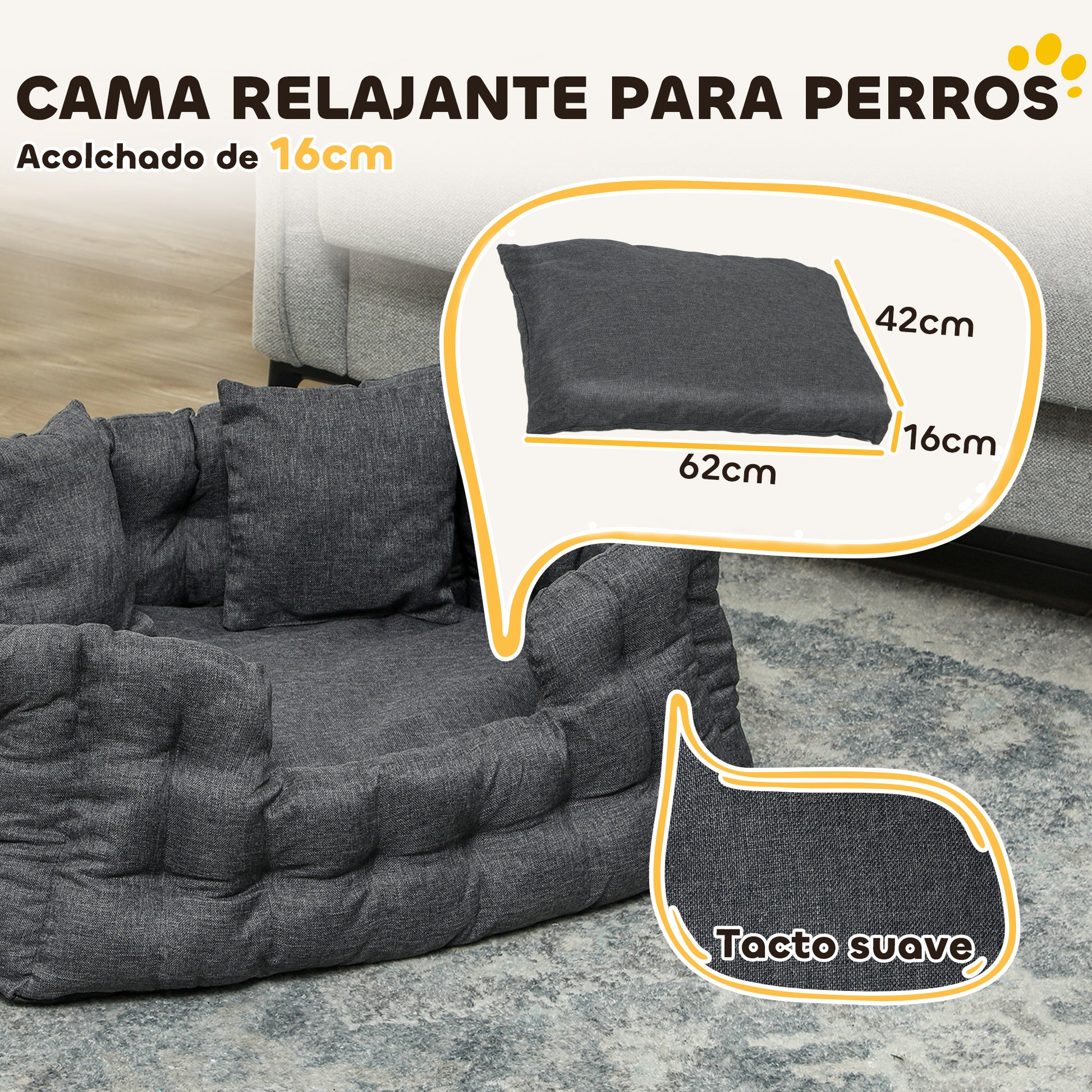 Small Dog Bed Pet Bed with 2 Pillows Dog Mattress with Non-Slip Base Removable and Washable Cover 70x50x30 cm Gray