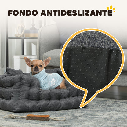 Small Dog Bed Pet Bed with 2 Pillows Dog Mattress with Non-Slip Base Removable and Washable Cover 70x50x30 cm Gray