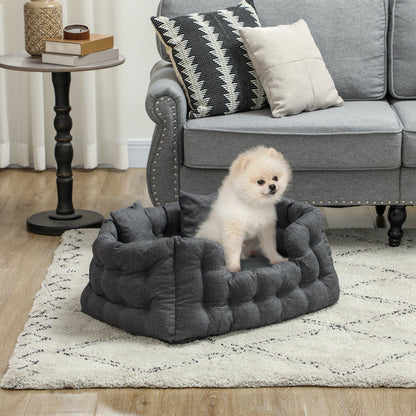 Small Dog Bed Pet Bed with 2 Pillows Dog Mattress with Non-Slip Base Removable and Washable Cover 70x50x30 cm Gray