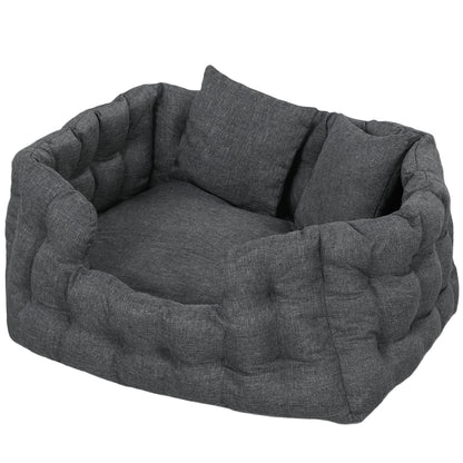 Small Dog Bed Pet Bed with 2 Pillows Dog Mattress with Non-Slip Base Removable and Washable Cover 70x50x30 cm Gray